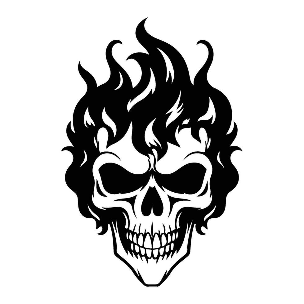 Skull with flames, burning skull, fire skull icon vector