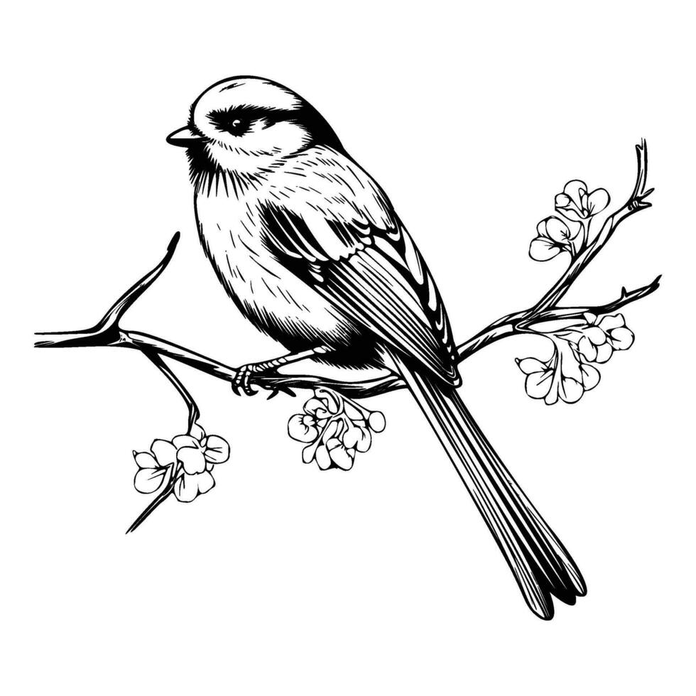 Long tailed tit silhouette, Long tailed tit mascot logo, Long tailed tit Black and White Animal Symbol Design, Bird icon. vector