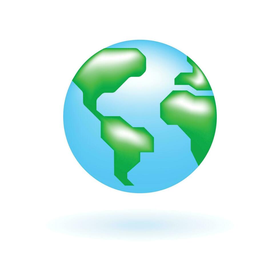 3D Earth Planet World Globe Icon. Eco Sustainability Environment Concept. Glossy Glass Plastic Pastel Color. Cute Realistic Cartoon Minimal Style. 3D Render Vector Icon UX UI Isolated Illustration.