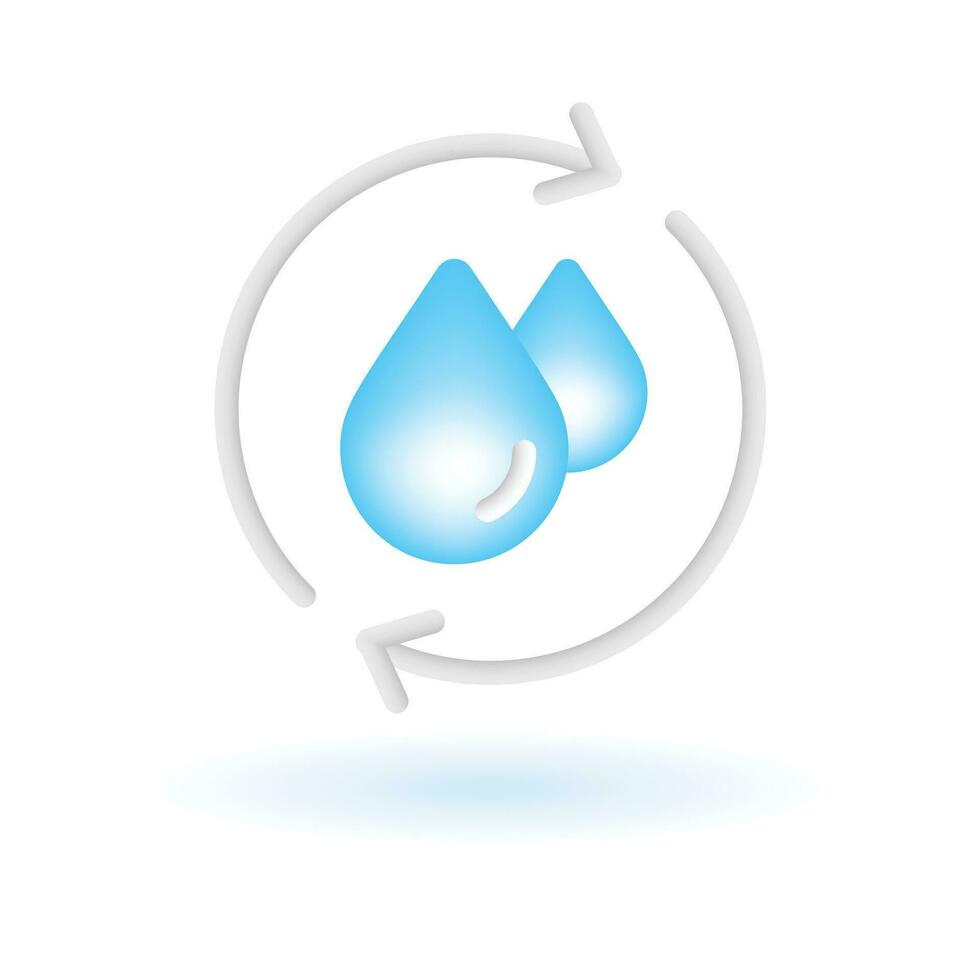 3d hidro poder energía agua soltar icono. eco sustentabilidad ambiente concepto. lustroso vaso el plastico azul color. linda realista dibujos animados mínimo estilo. 3d hacer vector icono ux ui aislado ilustración