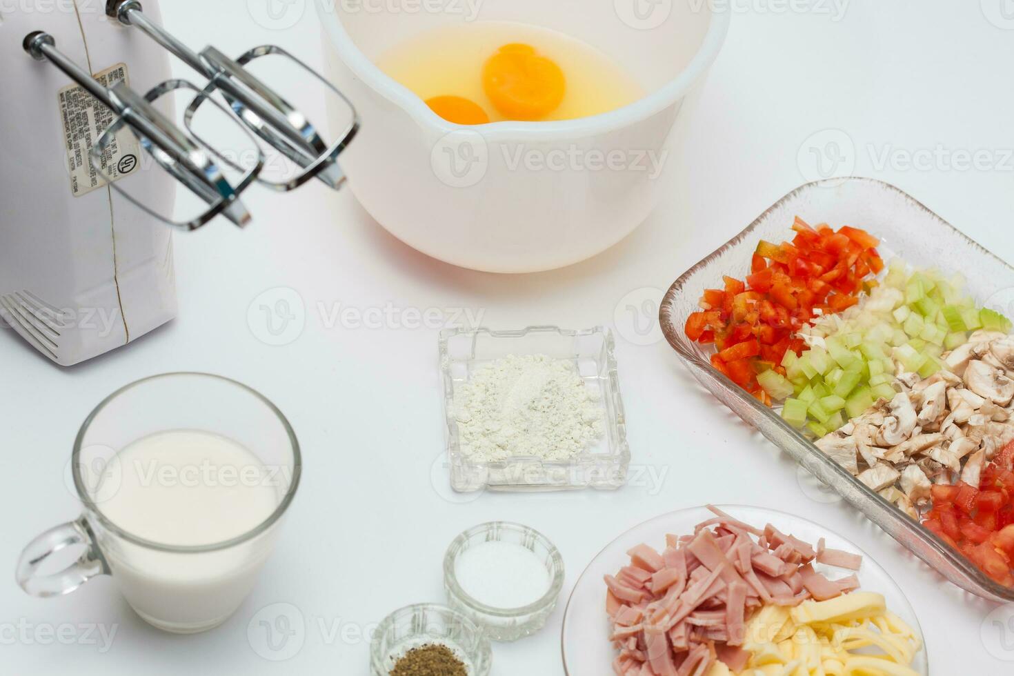 Omelet preparation. Ingredients to prepare omelet photo