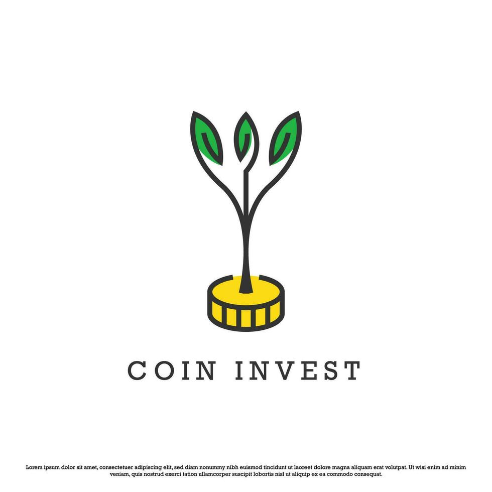 Money investment logo design illustration. Money coin cartoon icon plant tree plant nature eco source simple flat modern business financial bank accounting. Financial economy savings symbol. vector