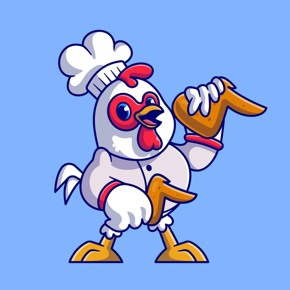 linda pollo cocinero participación frito pollo dibujos animados vector icono ilustración. animal comida icono concepto aislado prima vector. plano dibujos animados estilo