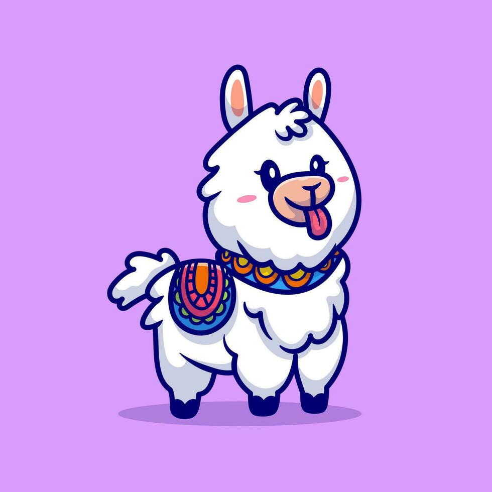 Cute Alpaca Llama Cartoon Vector Icon Illustration. Animal Nature Icon Concept Isolated Premium Vector. Flat Cartoon Style