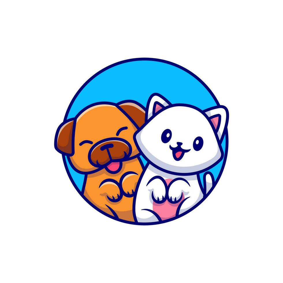 Cute Cat and Dog Cartoon Vector Icon Illustration. Animal Friend Icon Concept Isolated Premium Vector. Flat Cartoon Style