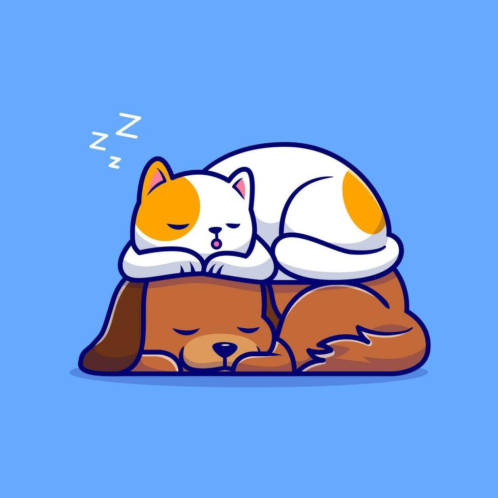 Cute Cat And Dog Sleeping Together Cartoon Vector Icon Illustration. Animal Nature Icon Concept Isolated Premium Vector. Flat Cartoon Style