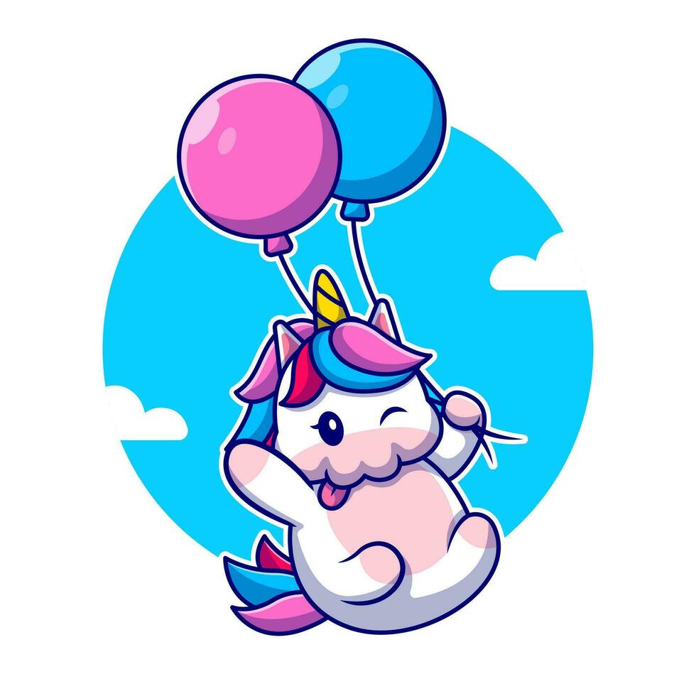 Cute Unicorn Floating With Balloon Cartoon Vector Icon  Illustration. Animal Nature Icon Concept Isolated Premium  Vector. Flat Cartoon Style