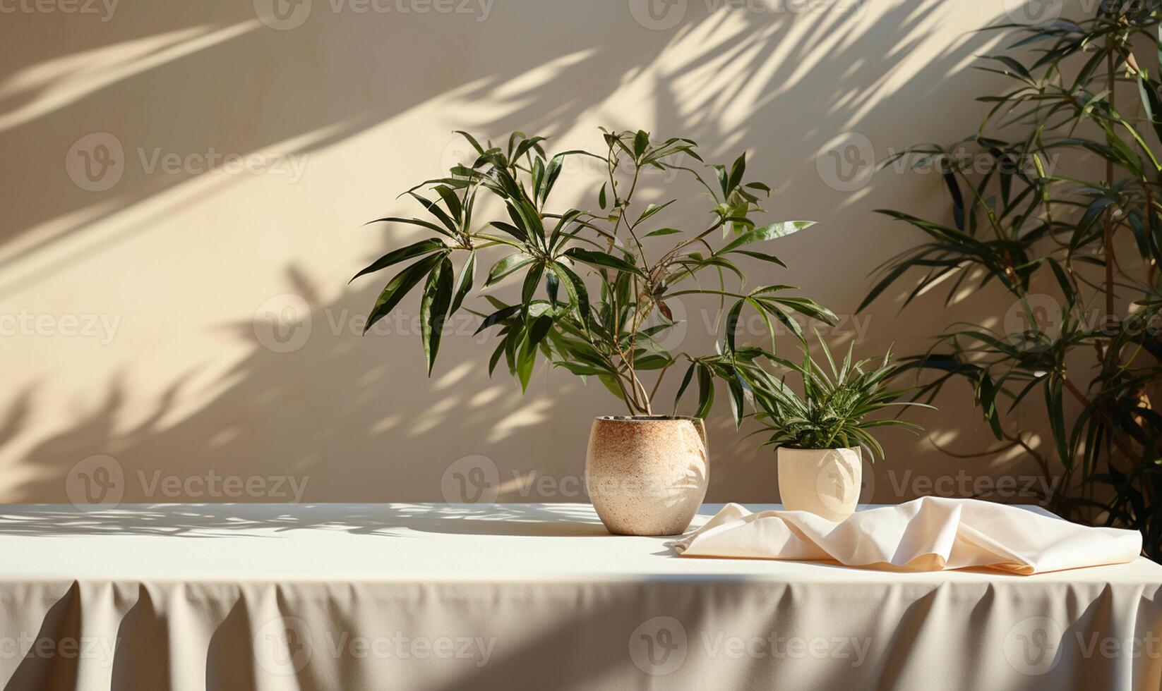 Soft beige cotton tablecloth on counter table photo