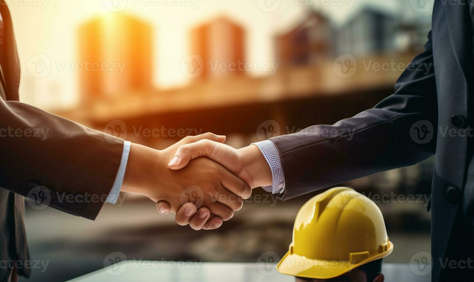 shaking hands at an office construction site. AI Generated photo