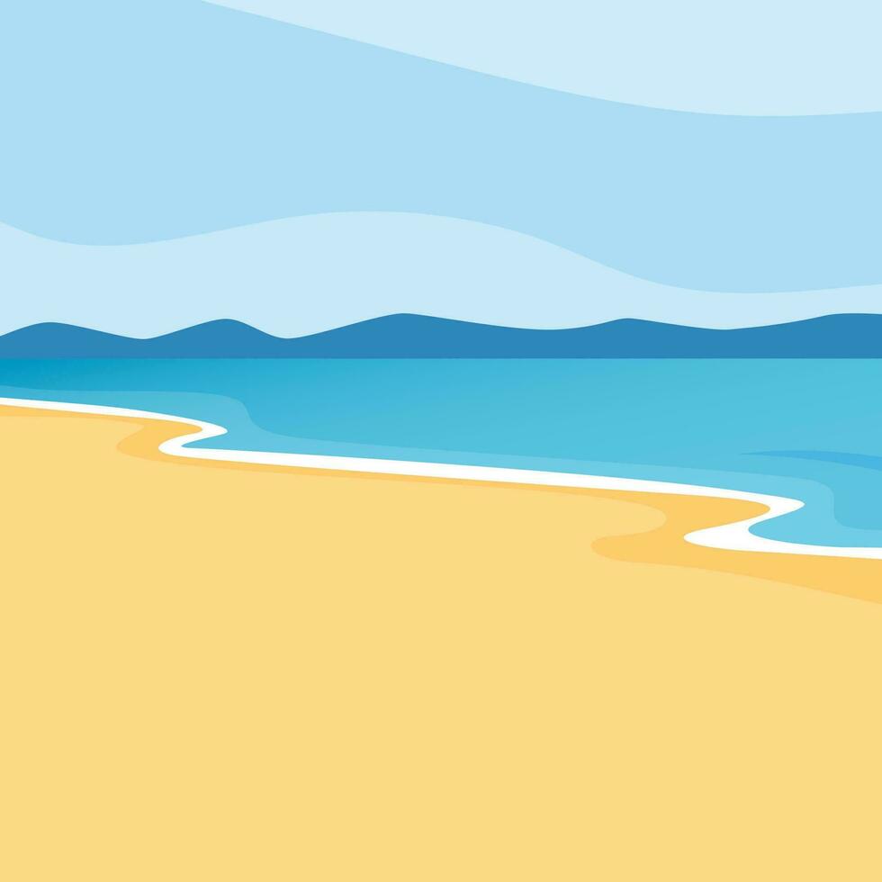 Tropical landscape. Beautiful sea shore beach on good sunny day. Vector illustration.