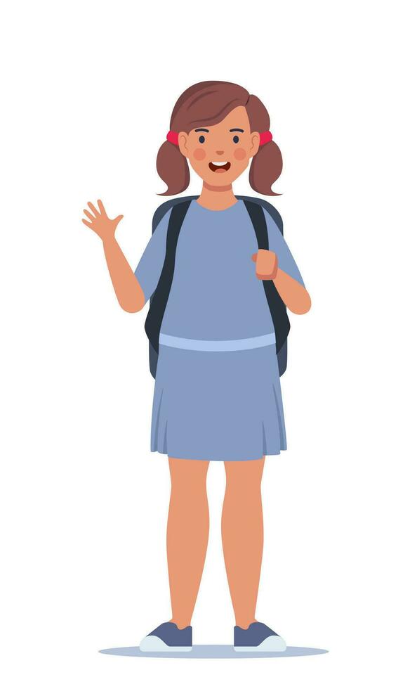 Portrait of happy school girl with backpack. Girl kid. Back to school. Vector illustration.