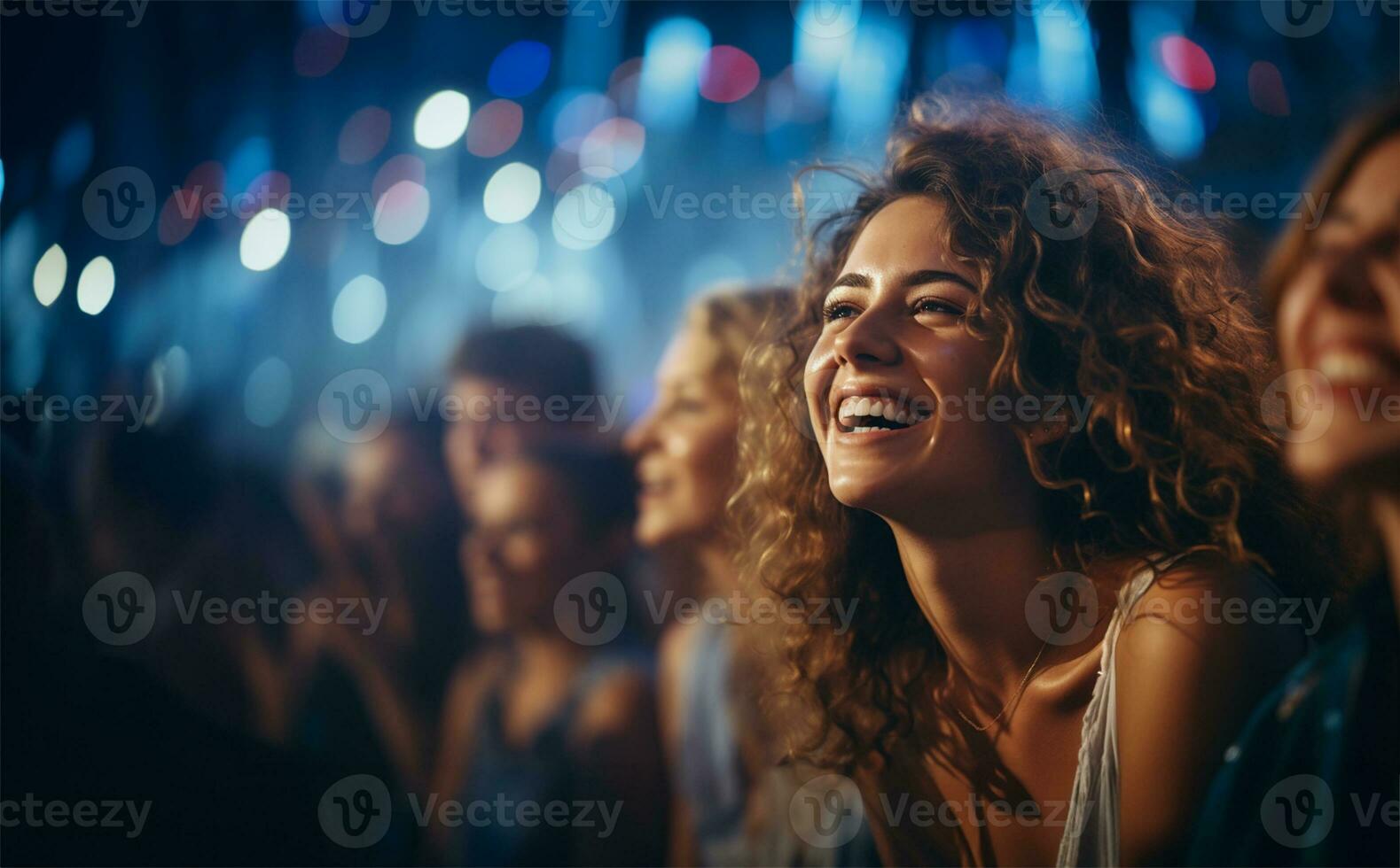 women laughing and having a good time at a concert at a music festival. AI Generated photo
