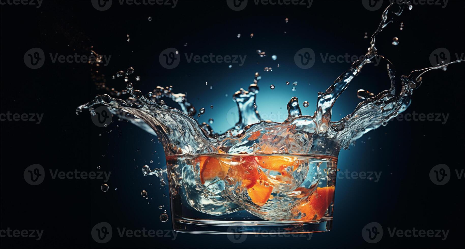 glass into which water is splashing. AI Generated photo