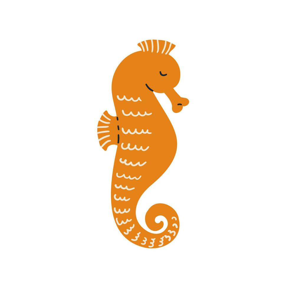 seahorse hand drawn in flat style. Vector illustration