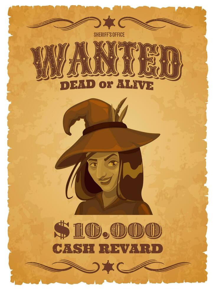 Halloween wanted banner with cartoon witch or hag vector