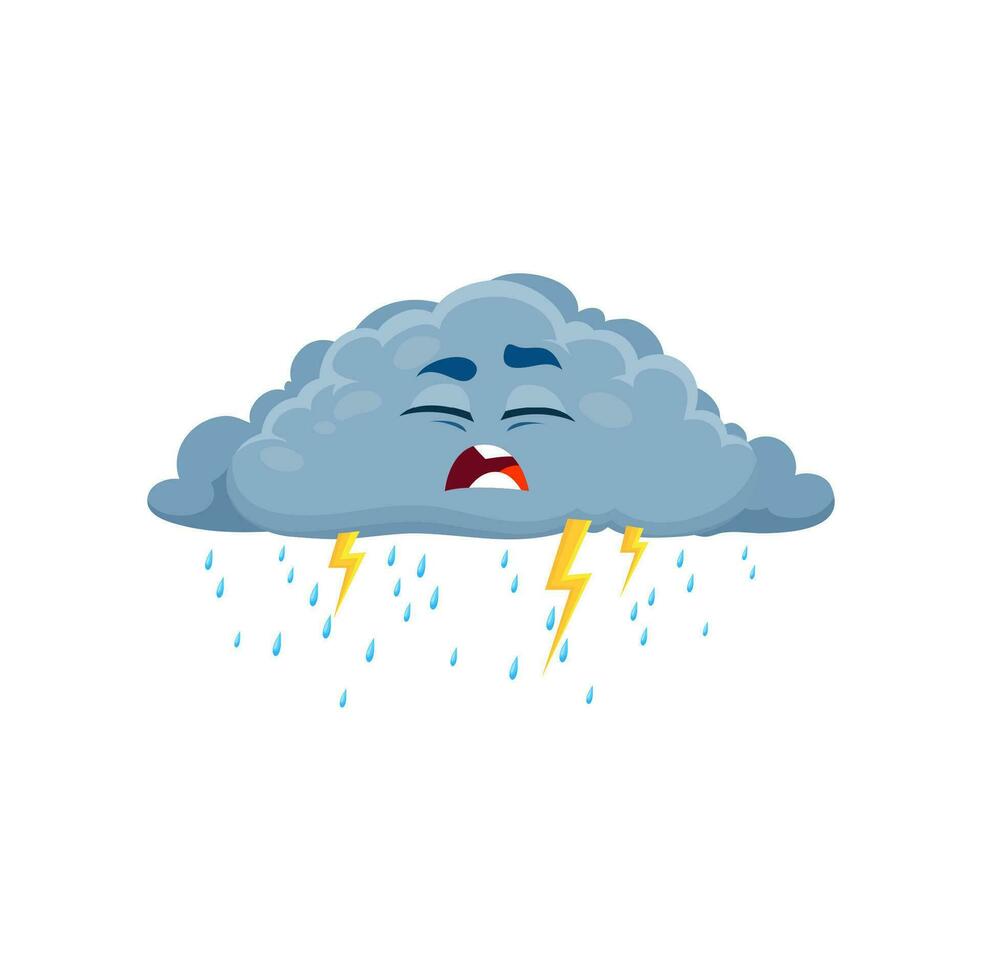 Cartoon unhappy lightning cloud weather character vector