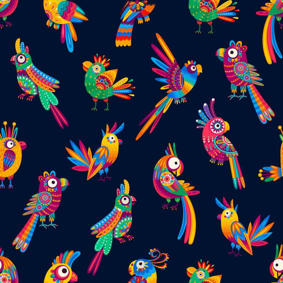 Cartoon Mexican Brazilian parrots seamless pattern vector