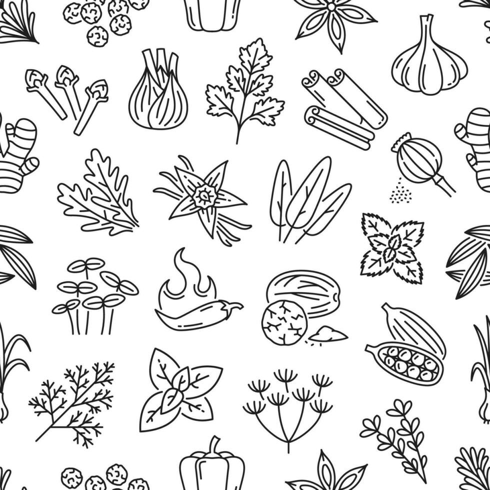 Spice, herbs and seasonings seamless pattern vector