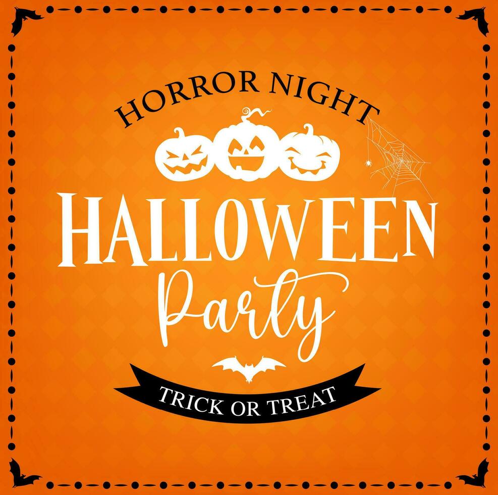 Halloween party banner, scary pumpkin night poster vector