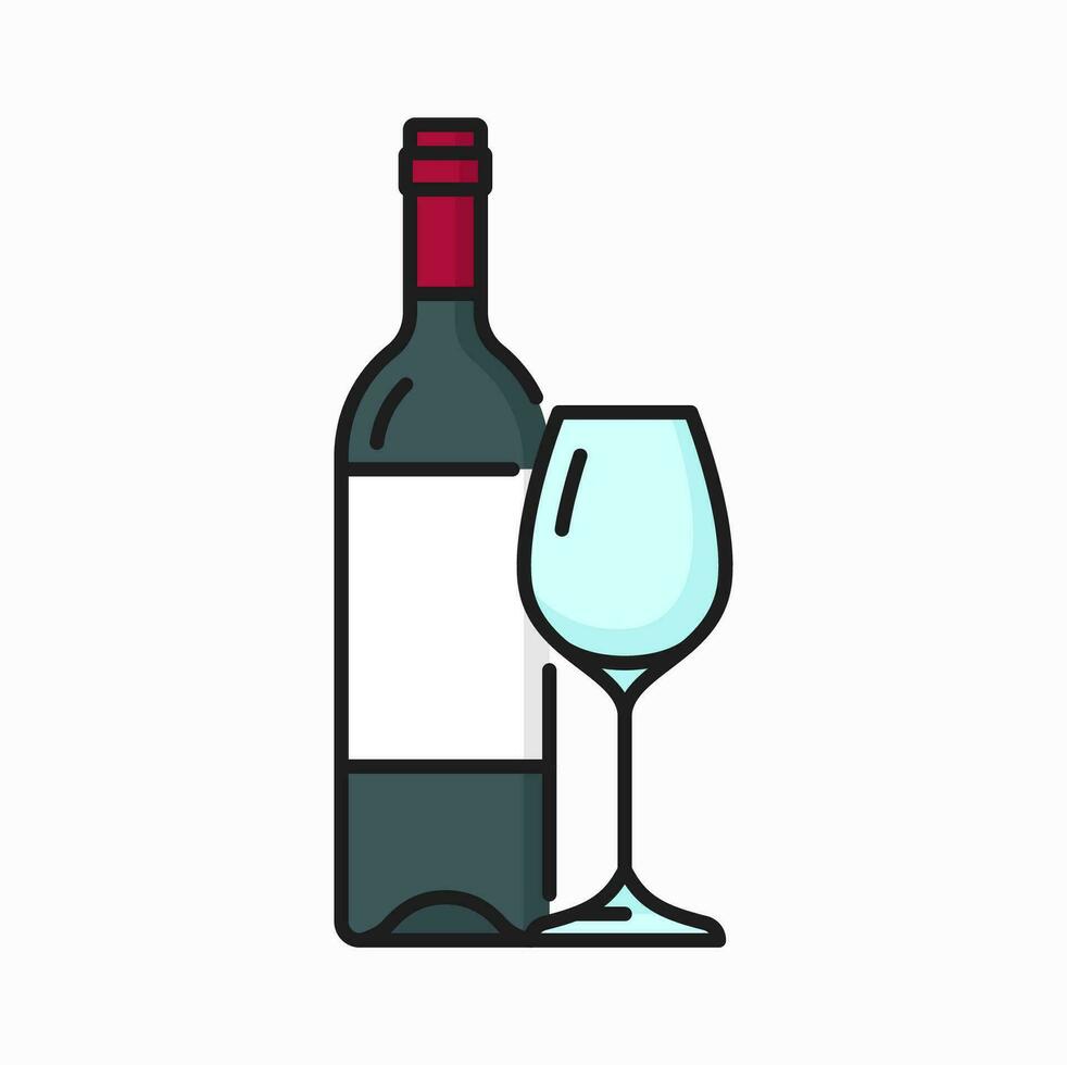Drink of wine and glass isolated color line icon vector