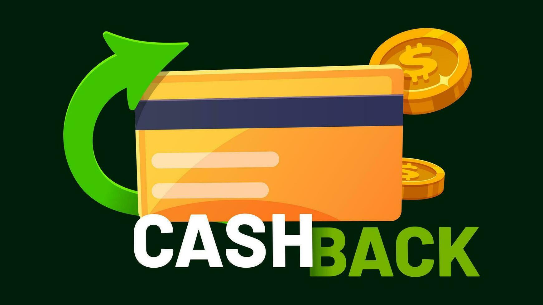 Debit plastic card with returned coins, cashback vector