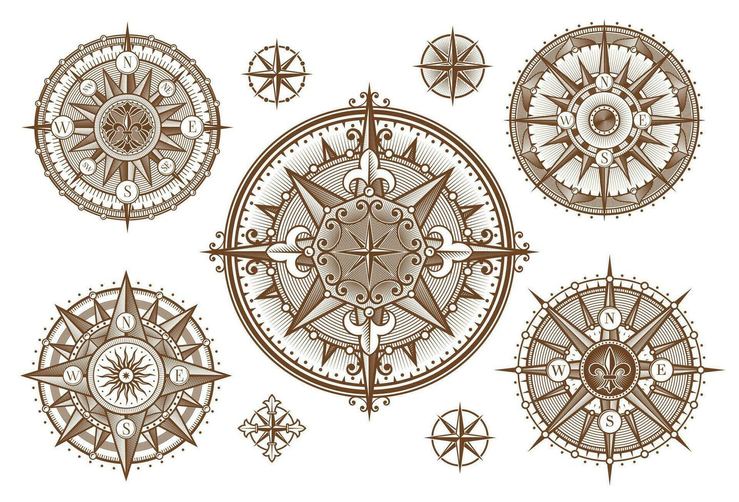 Vintage medieval antique wind rose compass vector