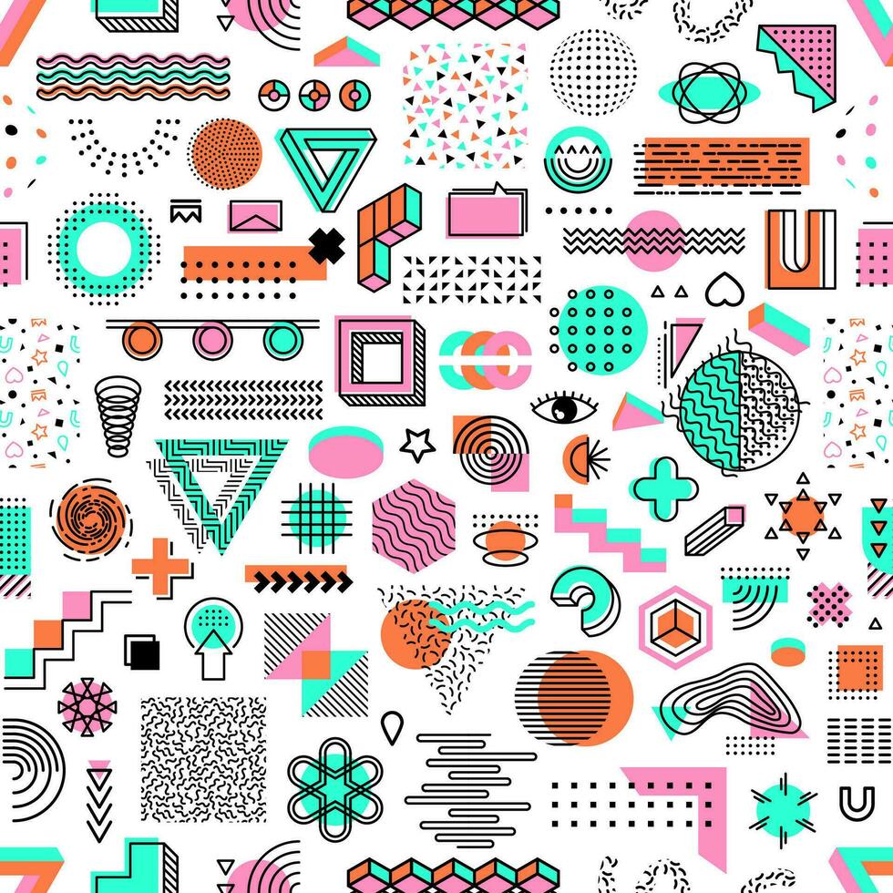 Memphis pattern, geometric shapes background vector