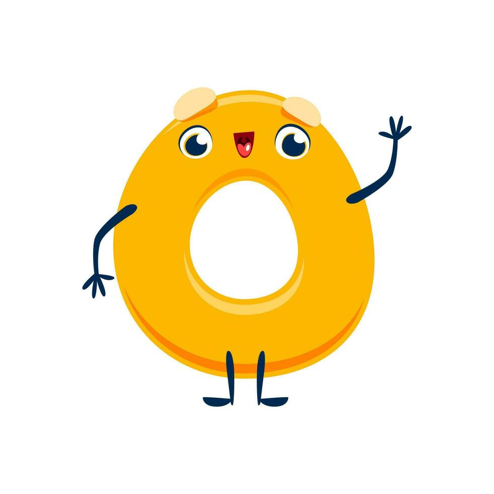 Cartoon cute funny number zero character, digit vector