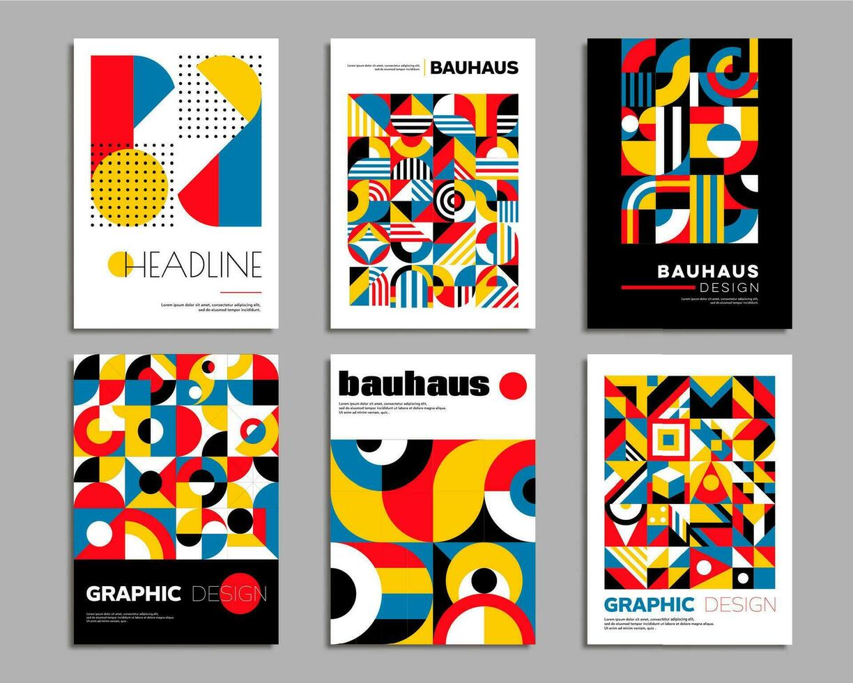 Bauhaus posters with geometric background patterns vector