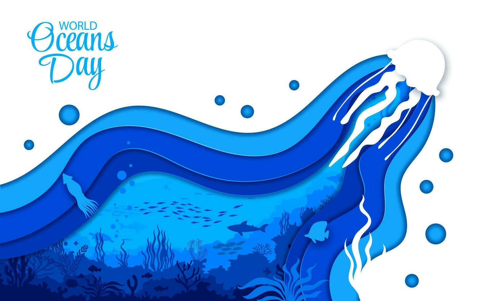 Landing page, jellyfish, sea underwater paper cut vector