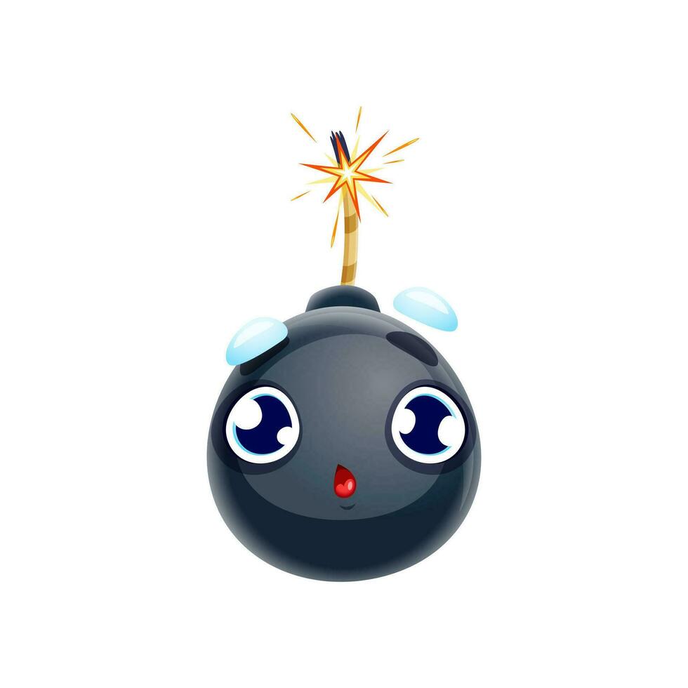 Cartoon shocked bomb character with wick or fuse vector
