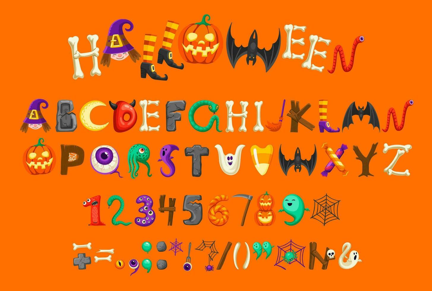 Cartoon Halloween font type or typeface alphabet vector