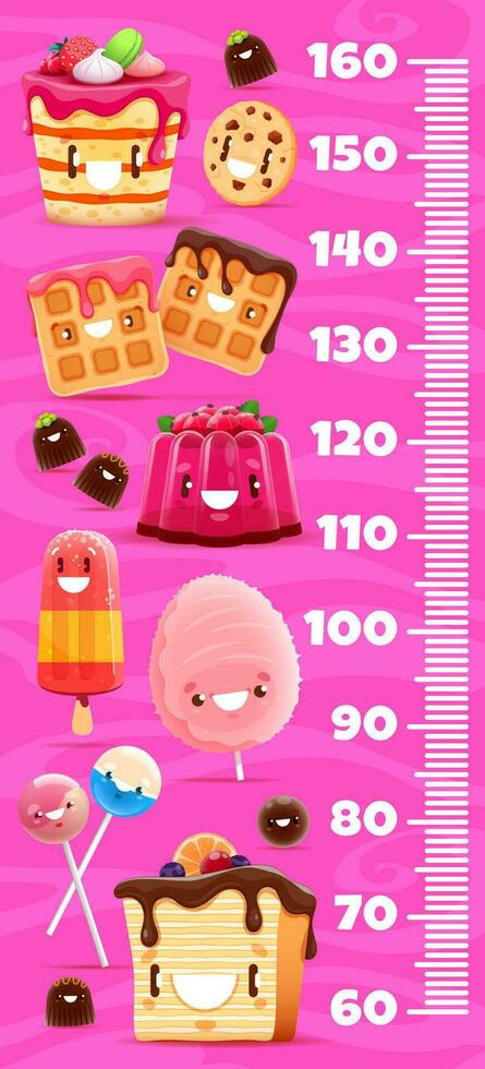 Kids height chart ruler cartoon dessert characters vector