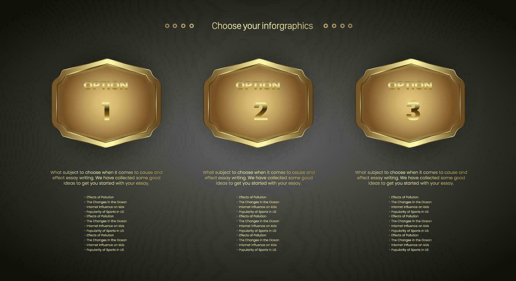 Collection of Golden Retro vintage frames, vector illustration for iron web button on dark gradient background used in multipurpose Luxury  Infographic design
