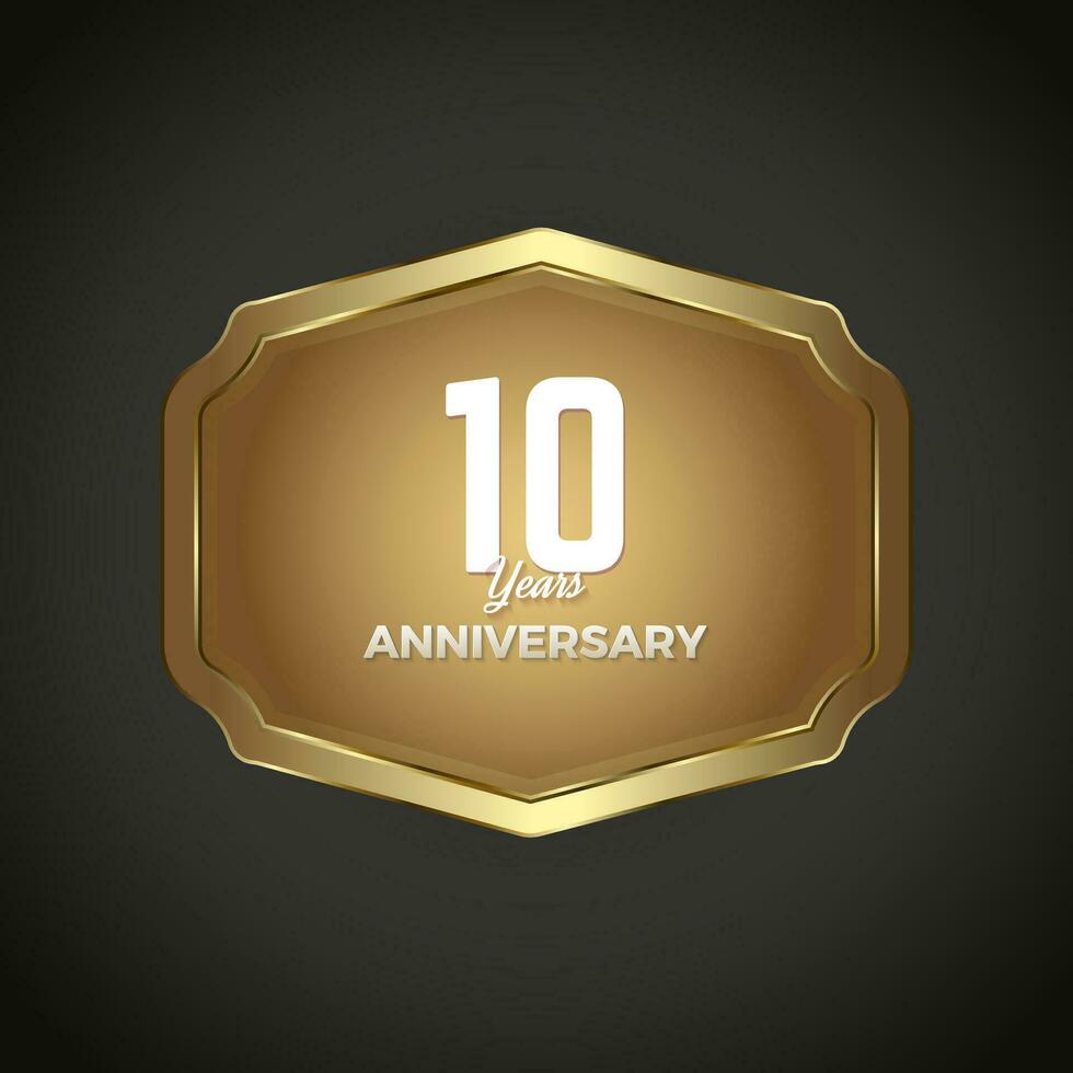 Luxury banner for 10 Years Anniversary Celebration, Golden Retro vintage frame vector illustration for iron web button on dark gradient background