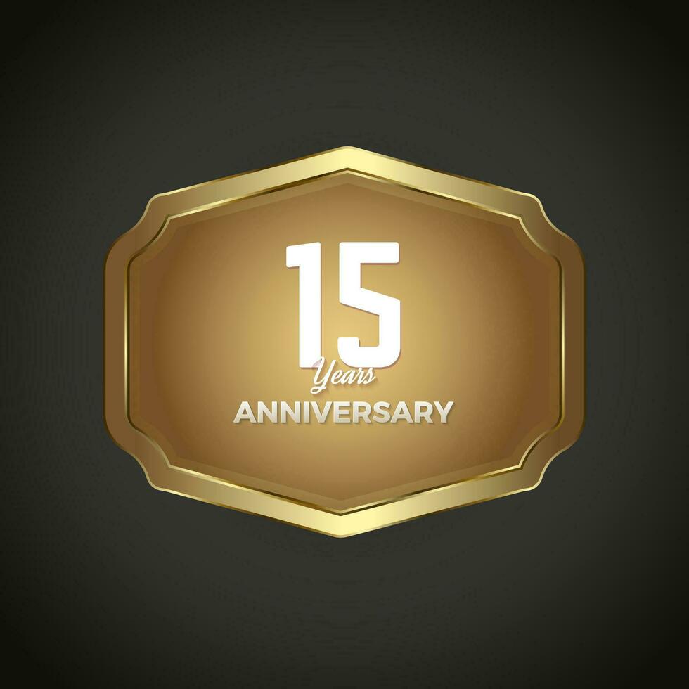 Luxury banner for 15 Years Anniversary Celebration, Golden Retro vintage frame vector illustration for iron web button on dark gradient background