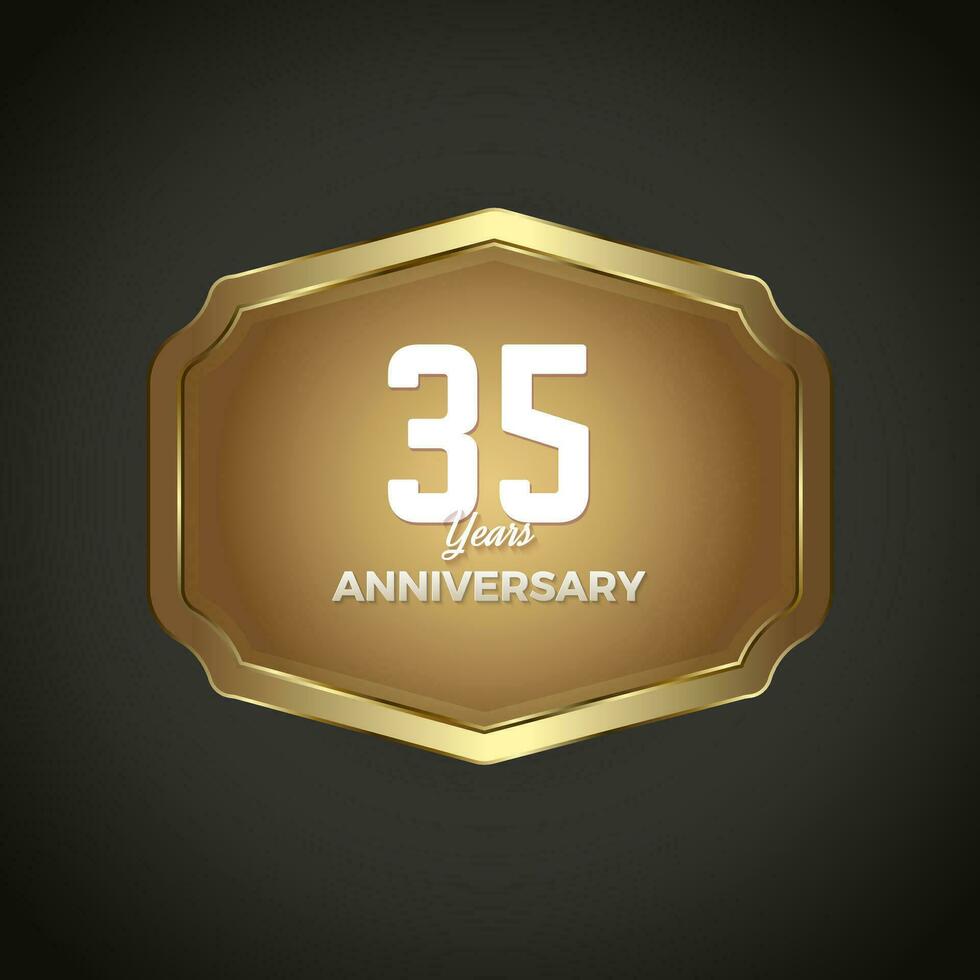 Luxury banner for 35 Years Anniversary Celebration, Golden Retro vintage frame vector illustration for iron web button on dark gradient background