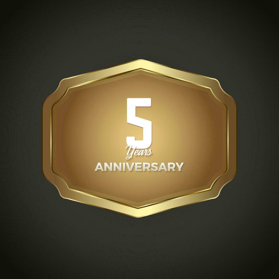 Luxury banner for 5 Years Anniversary Celebration, Golden Retro vintage frame vector illustration for iron web button on dark gradient background