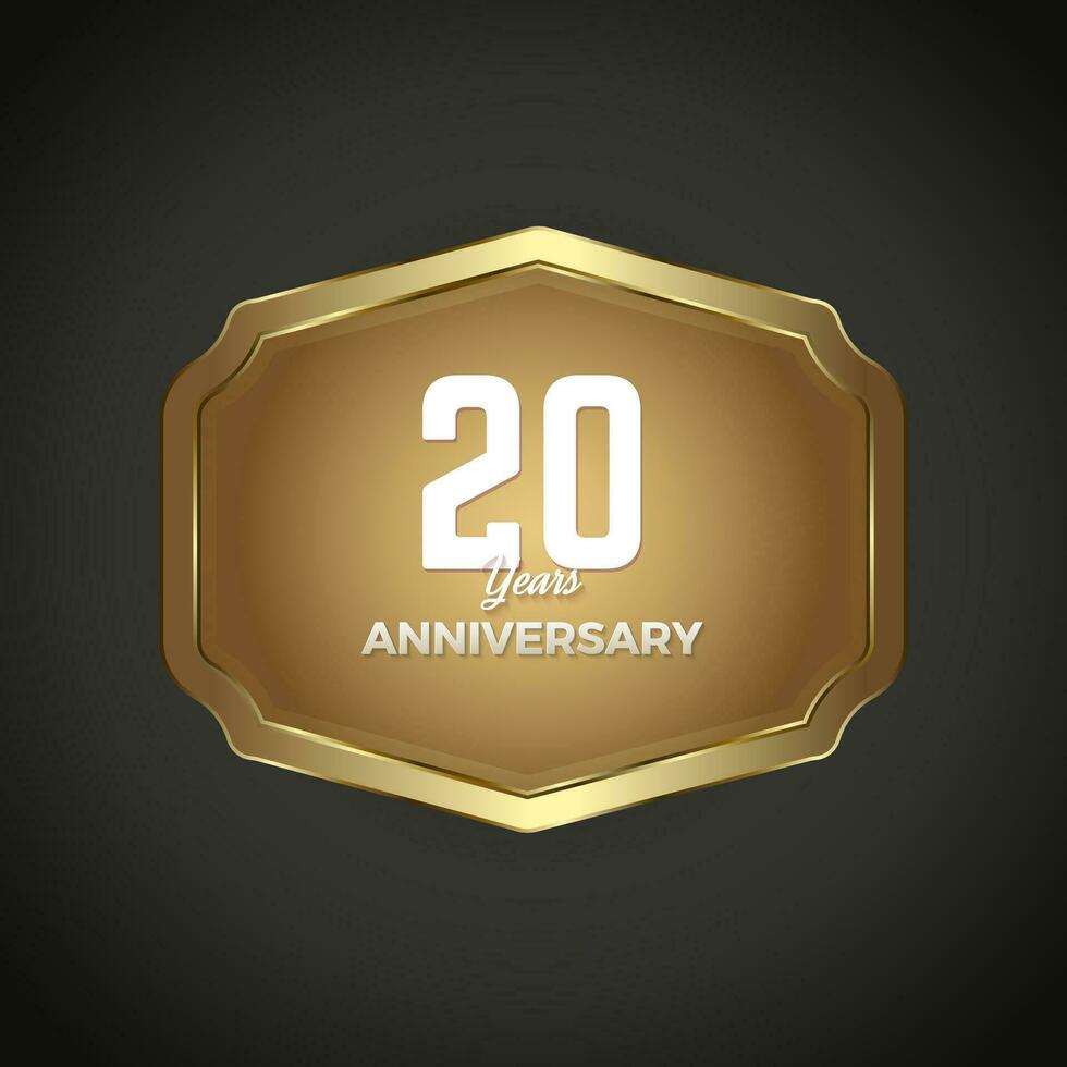 Luxury banner for 20 Years Anniversary Celebration, Golden Retro vintage frame vector illustration for iron web button on dark gradient background