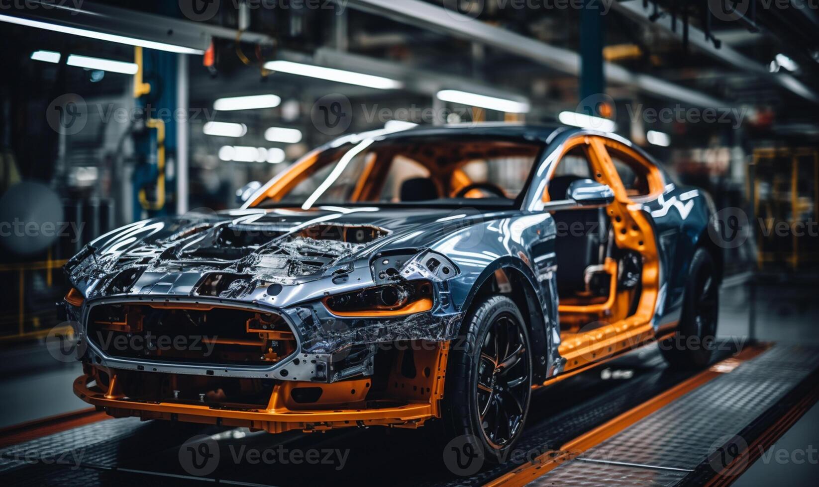 steel car frame quality check on a assemble line photo