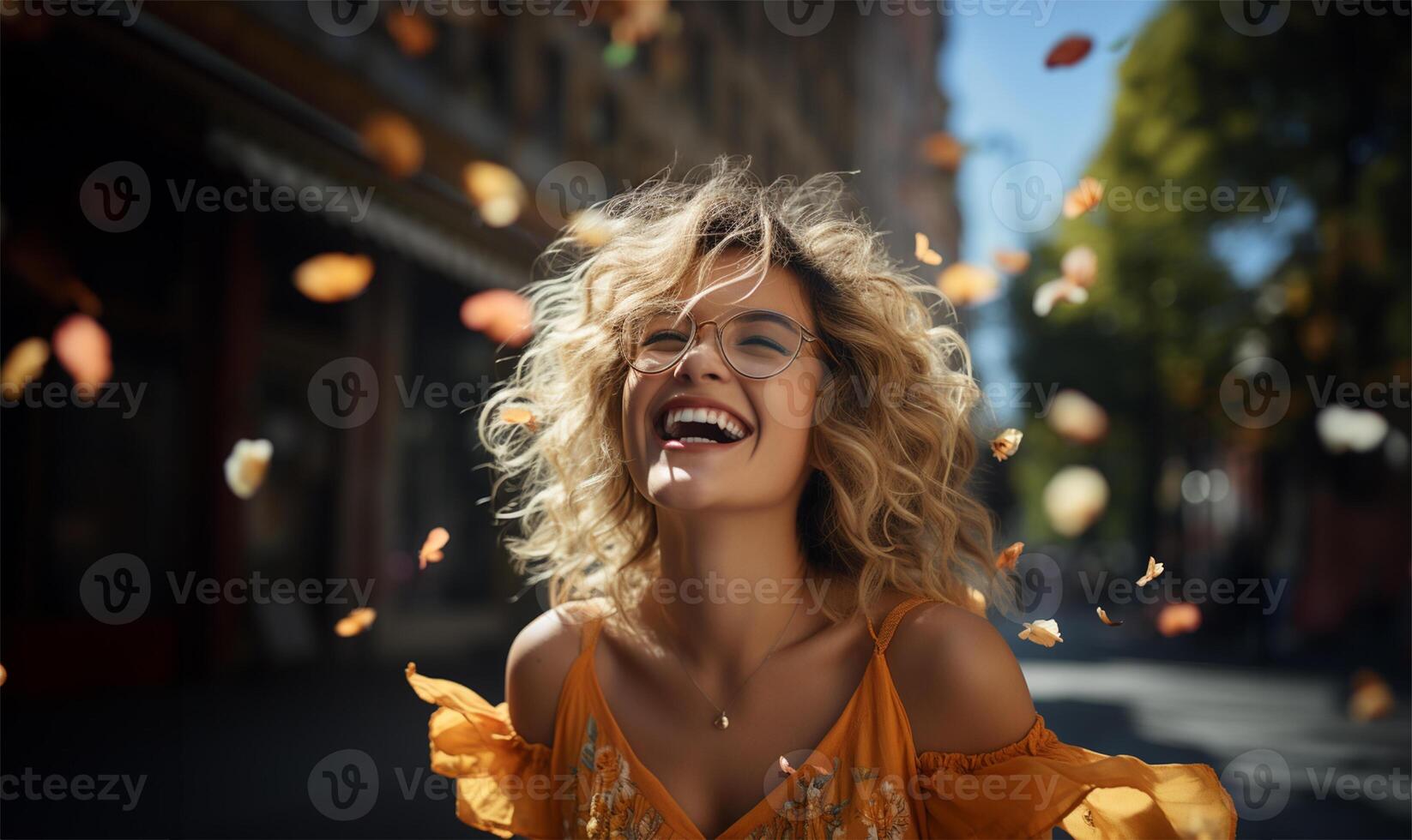 cheerful woman wearing stylish sunglasses. photo
