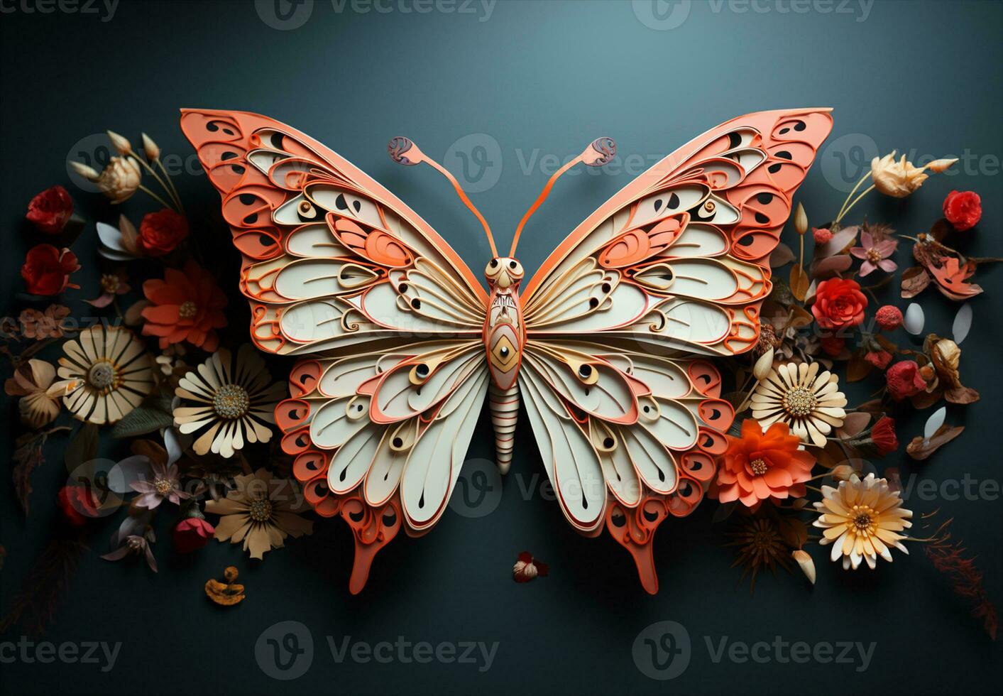 Premium AI Image  Paper craft butterfly animal quilling patterns art  painting illustration AI Generated image