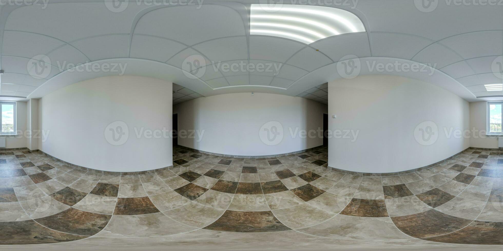 lleno sin costura esférico hdri 360 panorama en interior de vacío blanco habitación salón con reparar en equirrectangular proyección, Listo Arkansas vr virtual realidad contenido foto