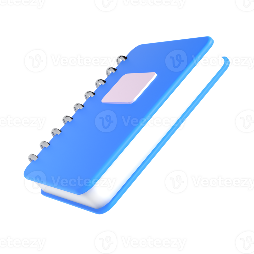 3d blue cute empty notepad book stationery for school isolated transparent png. Simple render illustration. Design element for posters, banners, calendar and greeting card png