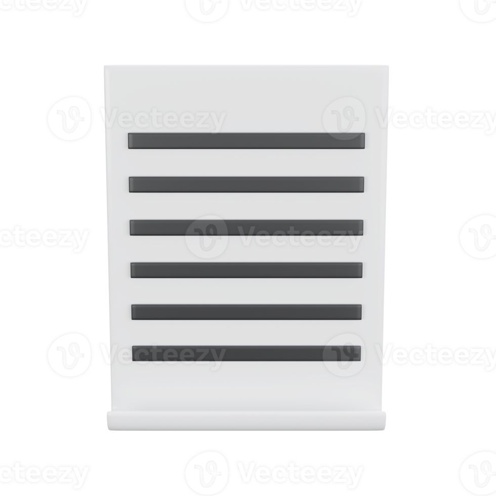 3d blanco sábana de papel documento oficina con golpes logo icono. administración eficiente trabajo en proyecto plan concepto, asignación y examen, trabajo solución hacer ilustración. aislado transparente png