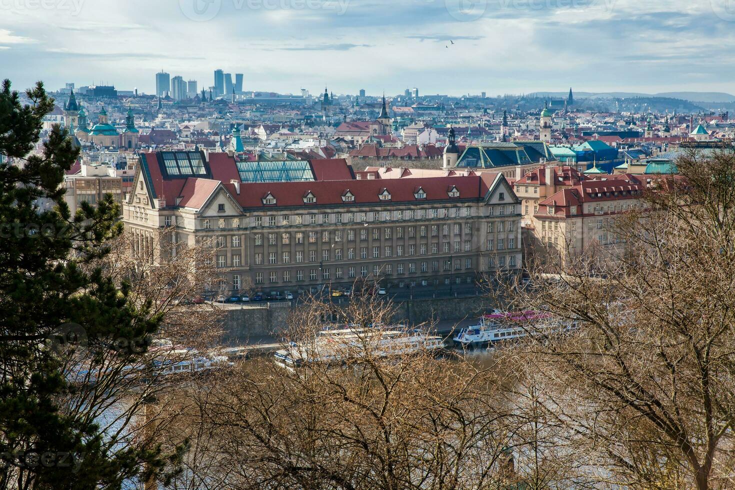 Prague city seen from the Letna hill in a beautiful early spring day photo