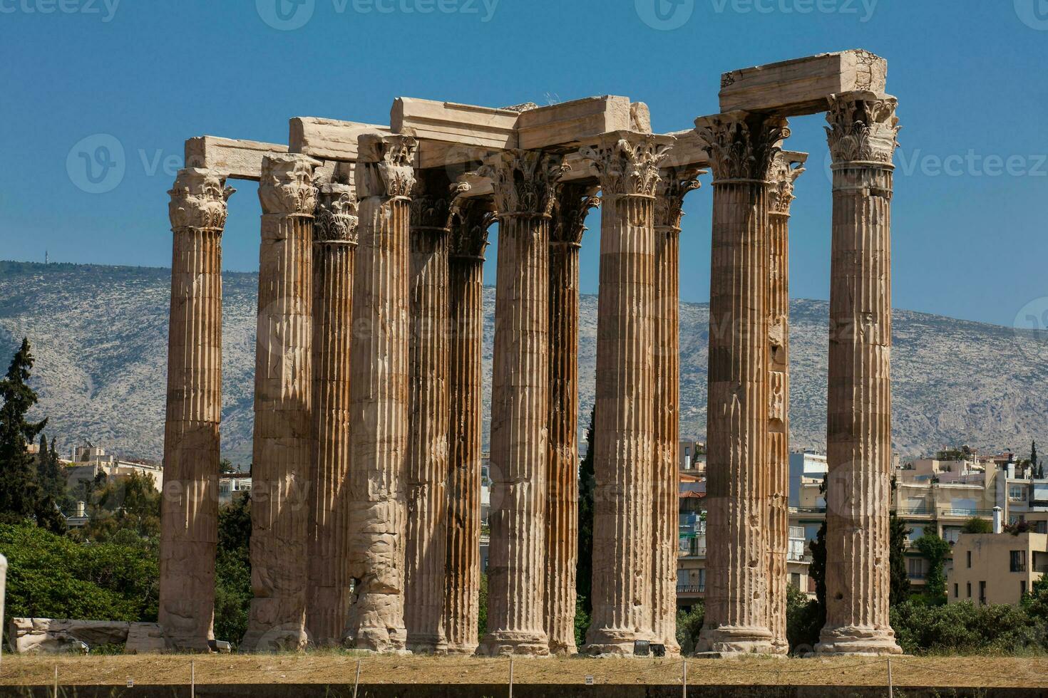 Ruins of the Temple of Olympian Zeus also known as the Olympieion at the center of the Athens city in Greece photo