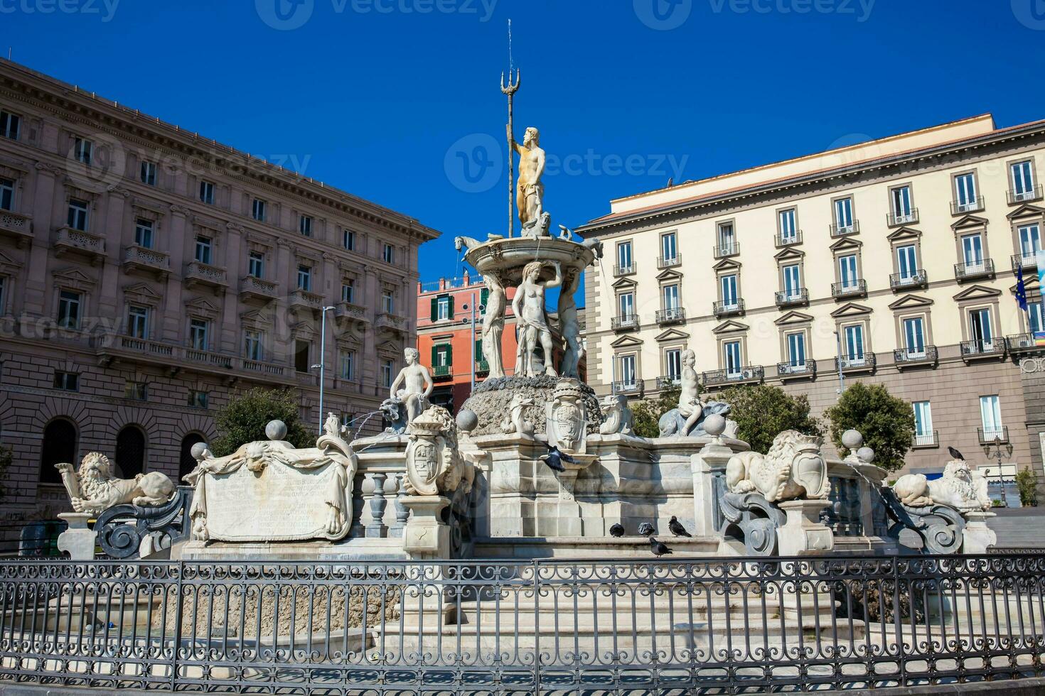 The famous Fountain of Neptune located at Municipio square in Naples built on 1600 photo