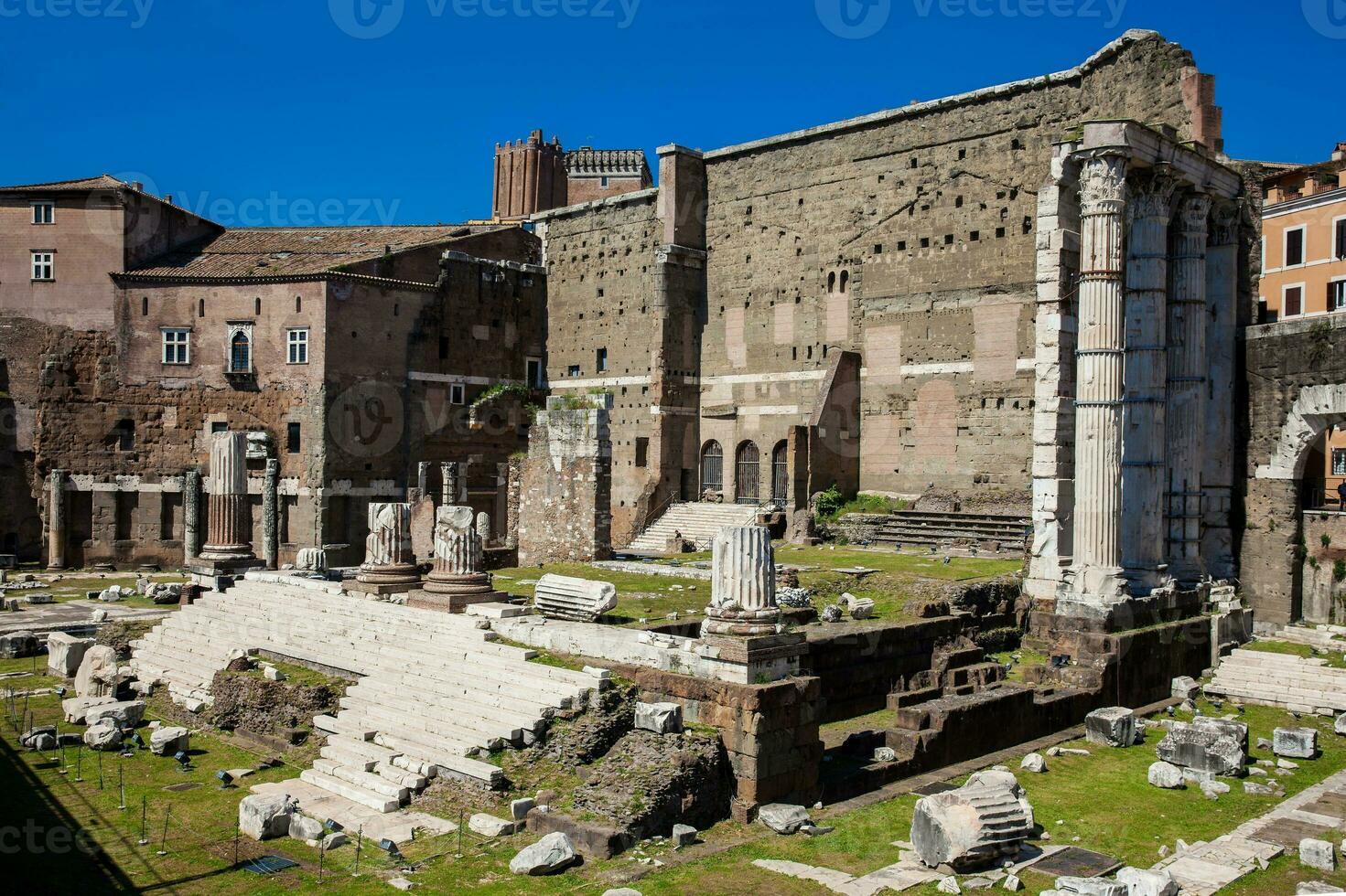 Ancient ruins of the Forum of Augustus with Temple of Mars the Avenger inaugurated in 2 BC photo
