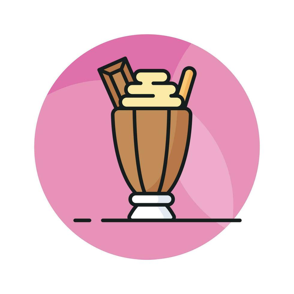 Glass of chocolate milkshake icon, Delicious chocolate sundae vector